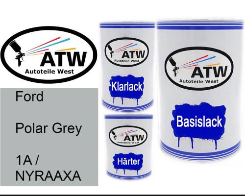 Ford, Polar Grey, 1A / NYRAAXA: 500ml Lackdose + 500ml Klarlack + 250ml Härter - Set, von ATW Autoteile West.